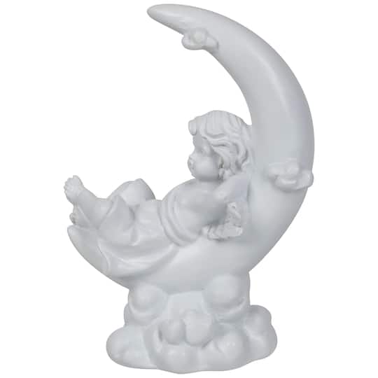 Boy Cherub Resting on Crescent Moon Statue - 7.25"